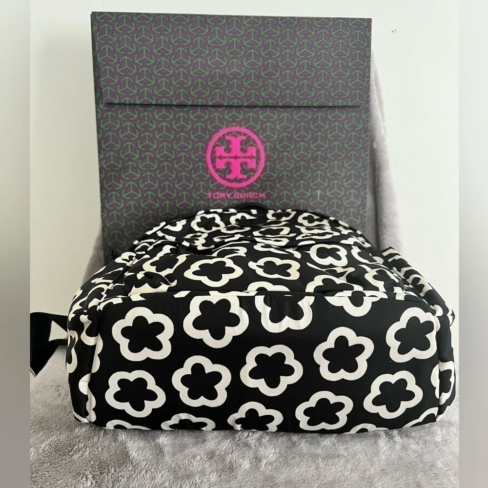 TORY BURCH• ELLA NYLON BACKPACK• IVORY BLACK FLORAL